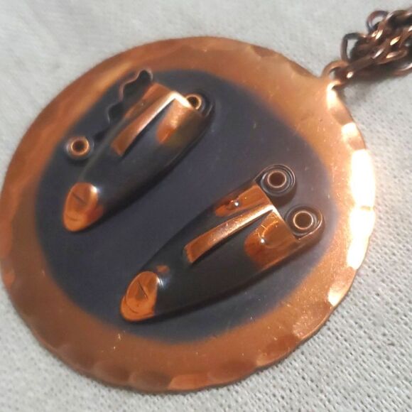 Vintage MCM Copper Rebejas Comedy Tragedy Copper Pendant Necklace - Picture 7 of 9